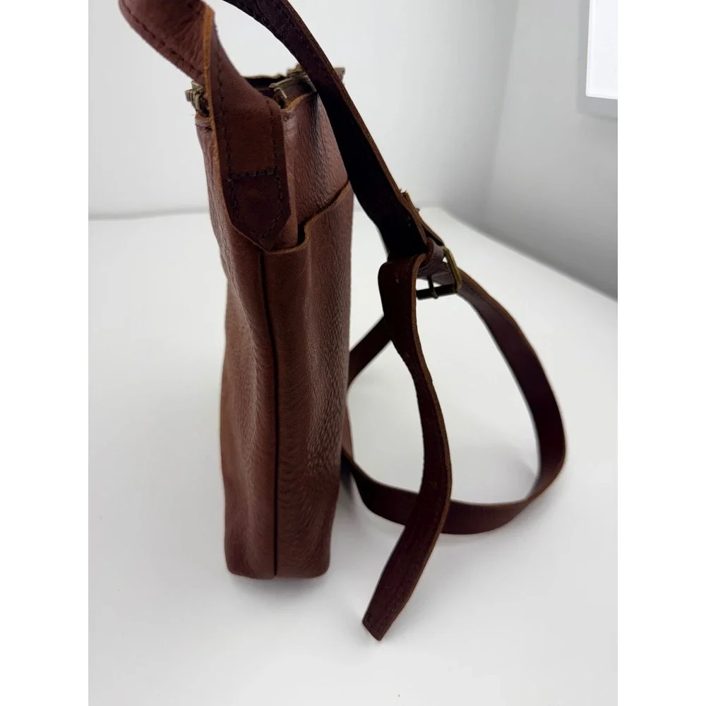 Lifetime Leather Crossbody Bag Brown Full Grain Cowhide Leather Adjustable Strap